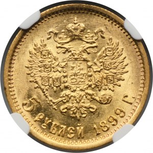 Russia, Nicholas II, 5 Rouble Petersburg 1899 ЭБ - NGC MS62