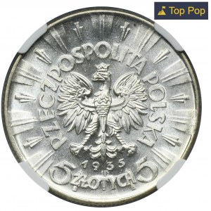 Piłsudski, 5 złotych 1935 - NGC MS66 - PIĘKNE