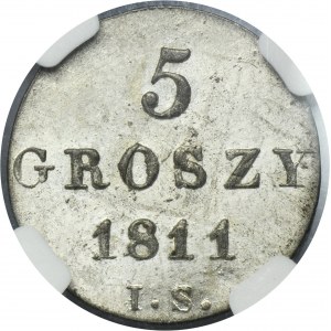 Księstwo Warszawskie, 5 groszy Warszawa 1811 IS - NGC MS61