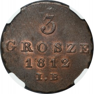 Księstwo Warszawskie, 3 grosze Warszawa 1812 IB - NGC MS64 BN