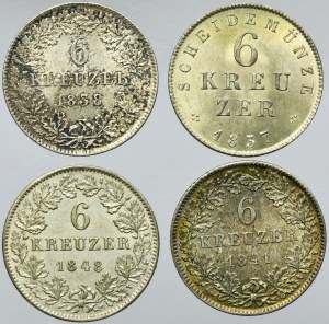 Set, Germany, Grand Duchy of Hessen-Darmstadt, 6 Kreuzer 1837-1848 (4 pcs.)