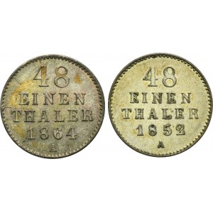 Set, Germany, Grand Duchy of Mecklenburg-Schwerin, Friedrich Franz II, 1/48 Thaler Berlin 1852 and 1864 A (2 pcs.)