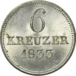 Germany, Electorate of Hesse, Wilhelm II, 6 Kreuzer Kassel 1833