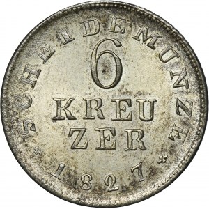 Germany, Grand Duchy of Hessen-Darmstadt, Ludwig I, 6 Kreuzer Darmstadt 1827