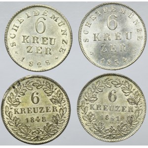 Set, Grand Duchy of Hessen-Darmstadt, 6 Kreuzer 1828-1848 (4 pcs.)