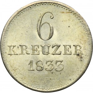 Germany, Electorate of Hesse, Wilhelm II, 6 Kreuzer Kassel 1833