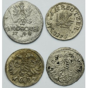 Set, Silesia, Habsburg rule and Silesia, Prussian rule, Gröschel, 2 Gröschel and 1 Kreuzer (4 pcs.)