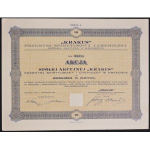Krakus Spirits and Chemical Industry In Krakow S.A., 16 zlotys 1927