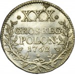 PRÓBA, August III Sas, Złotówka koronna (30 groszy) Drezno 1762 - OGROMNA RZADKOŚĆ, ex. Potocki