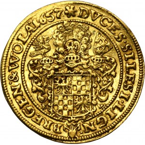 Silesia, Duchy of Liegnitz-Brieg-Wohlau, Georg III, Ludwig IV and Christian, 3 Ducat Brieg 1657 EW - HYBRID, VERY RARE