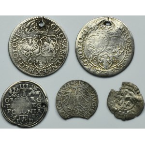 Sada, Poľsko, Jan I. Olbracht, Žigmund II. August a Žigmund III. Vaza, polgroš, troják a šesták (5 kusov).