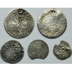 Set, Poland, John I Albert, Sigismund II August and Sigismund III Vasa, Halfgroschen, 3 Groschen and 6 Groschen (5 pcs.)