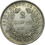 Novembrové povstanie, 2 zloté Varšava 1831 KG - VELMI ZRADKÉ, rovná čiara v £