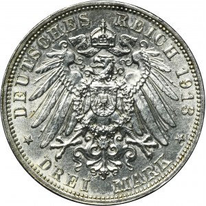 Germany, Saxony, Friedrich August III, 3 Mark Muldenhütten 1913 E