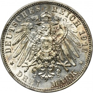 Germany, Saxony, Friedrich August III, 3 Mark Muldenhütten 1912 E
