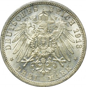 Germany, Kingdom of Prussia, Wilhelm II, 3 Mark Berlin 1913 A