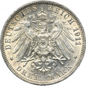 Niemcy, Wirtembergia, Wilhelm II, 3 Marki Stuttgart 1911 F