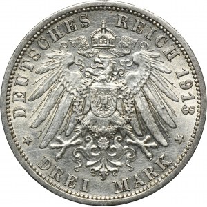 Germany, Kingdom of Prussia, Wilhelm II, 3 Mark Berlin 1913 A