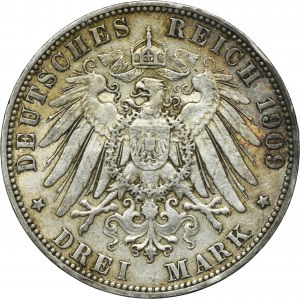 Niemcy, Miasto Hamburg, 3 Marki 1909 J