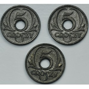 Set, General Government, 5 groschen 1939 (3 pcs.)