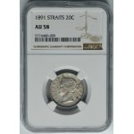 Straits Settlements, Wiktoria, 20 Centów 1891 - NGC AU58