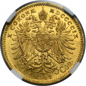 Austria, Franciszek Józef I, 10 Koron Wiedeń 1909 - NGC MS62