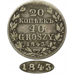 20 kopiejek = 40 groszy Warszawa 1843 MW - RZADKIE