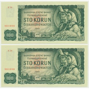 Czechosłowacja, 100 koron 1961 (2 szt.) - numery kolejne