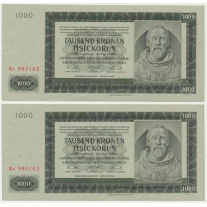 Czechy i Morawy, 1.000 koron 1942 (2 szt.) - II emisja - kolejne numery