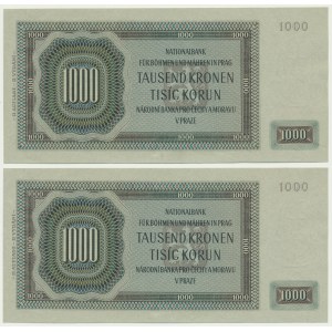 Bohemia & Moravia, 1.000 Korun 1942 (2 pcs.) - II issue - consecutive serial number