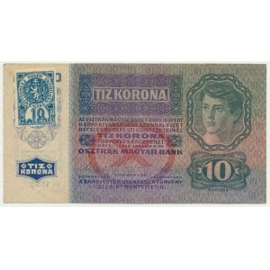 Czechoslovakia, 10 Haleřu stamp on 10 Korun 1919