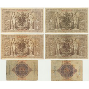 Niemcy, zestaw 20-1.000 marek 1903-14 (6 szt.)