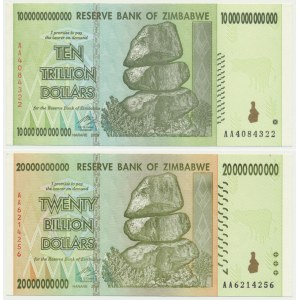 Zimbabwe, 10 miliardów - 20 trylionów dolarów 2008 (2 szt.)