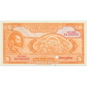 Ethiopia, 5 Dollars (1945) - SPECIMEN -