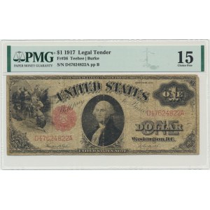 États-Unis, Sceau rouge, 1 $ 1917 - Teehee &amp; Burke - PMG 15