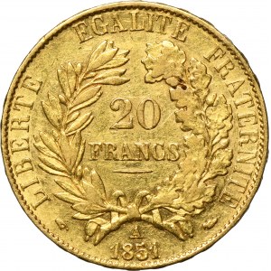France, Second Republic, 20 Francs Paris 1851 A