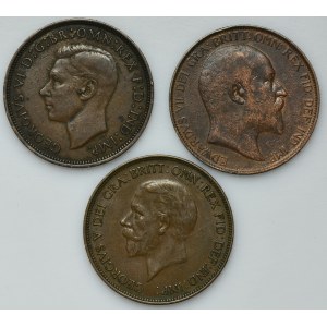 Set, Great Britain, Edward VII, George V and George VI, 1 pence (3 pcs.)