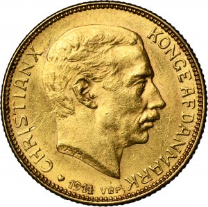 Dánsko, Krystian X, 20 korún Kodaň 1914