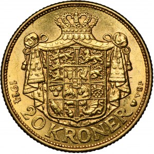 Denmark, Krystian X, 20 Kroner Copenhagen 1914