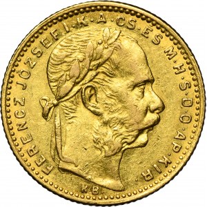 Hungary, Franz Joseph I, 20 Francs = 8 Forints Kremnitz 1886 KB