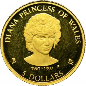 Cook Islands, Elizabeth II, 5 Dollars Perth 1997 P - Princess Diana