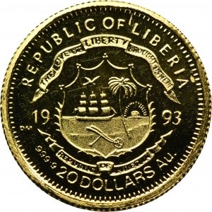 Liberia, 20 Dollars 1993 - John F. Kennedy