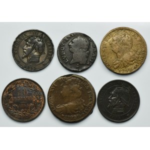 Set, France and Luxembourg, Louis XVI, Napoleon III and Wilhelm III, Liard, 10 Centimes and 2 Sol (6 pcs.)