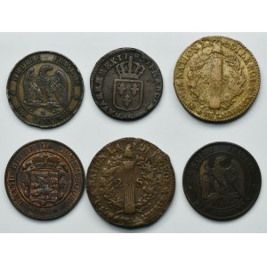 Set, France and Luxembourg, Louis XVI, Napoleon III and Wilhelm III, Liard, 10 Centimes and 2 Sol (6 pcs.)