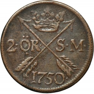 Szwecja, Fryderyk I, 2 Öre silvermynt Avesta 1750