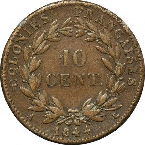 France, French East Indies, Louis Philippe I, 10 Centimes Paris 1844 A