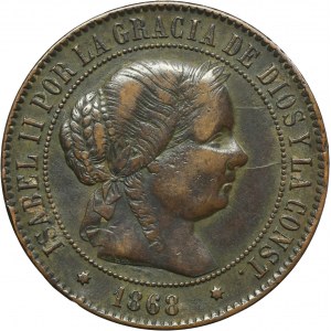 Hiszpania, Izabela II, 5 Centimos de Escudo Madryt 1868