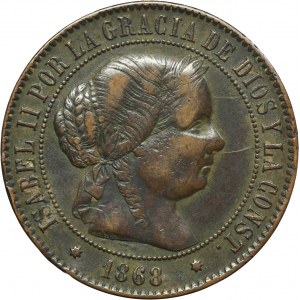 Španielsko, Isabella II, 5 Centimos de Escudo Madrid 1868
