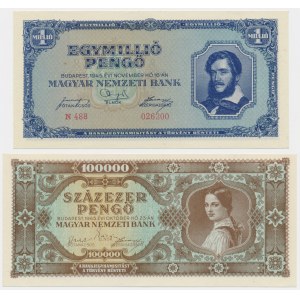 Węgry, zestaw 100.000 - 1 milion pengo 1945 (2 szt.)