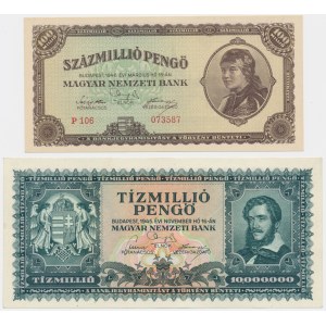 Hongrie, ensemble 10-100 millions de pengo 1945-46 (2 pièces).